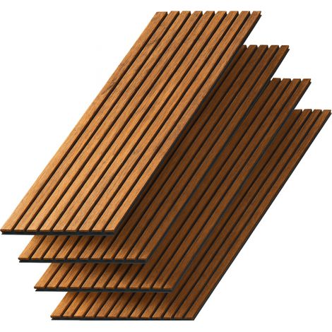 Panneaux Acoustiques Décoratifs en MDF – Lot de 4, Teck, 240x60cm (1/5)