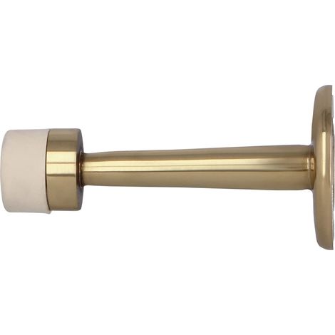 Butée de porte d'étape - Diamètre 19 x 75 mm - Modèle 600 - Laiton - Finition polie Vernis - Caoutchouc blanc - Fixation murale - Comprend des plans pour l'installation (1/5)