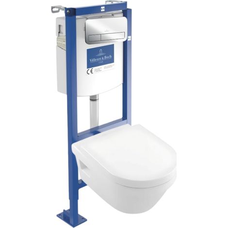 Pack WC suspendu sans bride VILLEROY ET BOCH Architectura directflush + abattant frein de chute + bâti-support autoportant + plaque chromée (1/6)