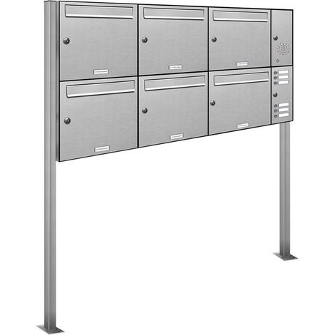 6er V2A Edelstahl Briefkasten Standanlage Freistehend mit Klingel (1/5)