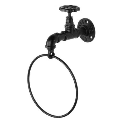 Anneau de porte-serviettes en fer forgé Anneau de serviette vintage en fonte fixé au mur (noir mat) (1/5)