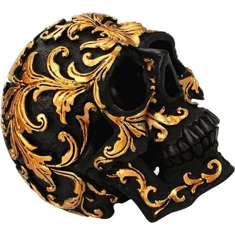 Halloween-Totenkopf – Schwarzes und goldenes Kunstharz – Realistische Dekoration – 10 x 6 x 8,5 cm (1/5)