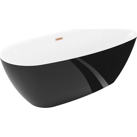 Mexen Luvo Slim freistehende Badewanne 170 x 75 cm, weiß/schwarz, Überlauf gebürstetes Kupfer - 52801707575-65 (1/5)