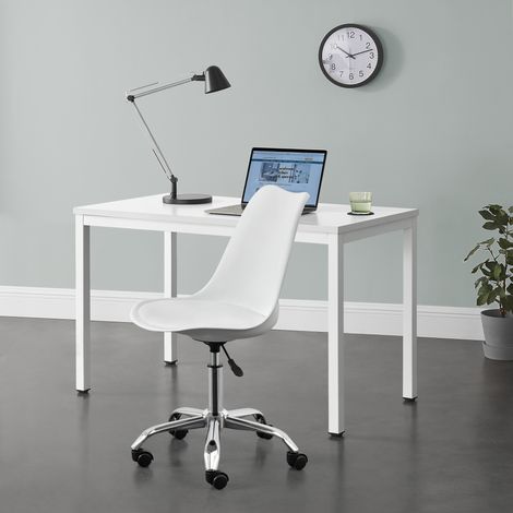 Sedia Girevole da Scrivania Regolabile in Altezza tra 44-54 cm Sedia da Ufficio con 5 Rotelle e Seduta Imbottita Rivestimento in Similpelle - Bianco (1/7)