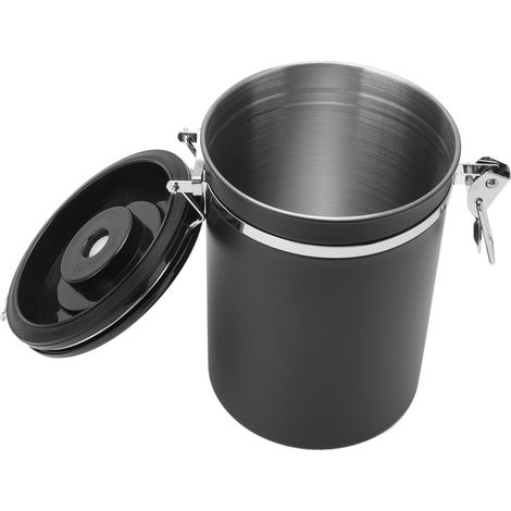 Bocal hermétique pour café avec valve respirante, cuillère incluse, acier inoxydable 304, noir, 1,8L, pot de conservation fraîcheur étanche (1/5)