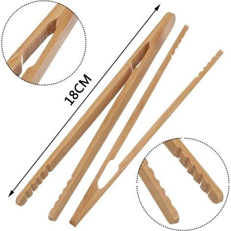 Bambuszangen, 12-teiliges Set, Küchenzangen aus Bambus, Toastzangen, Brotzangen aus Holz, für Grillabende, Buffets, Brot und Steaks (1/4)