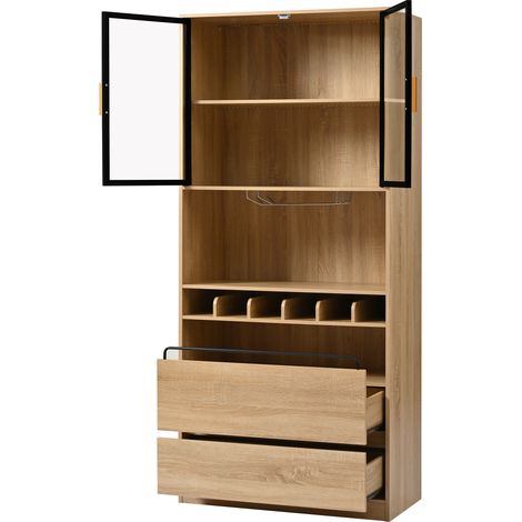 Vitrina de baño con puertas de cristal e iluminación LED 80 x 40 x 180 cm MDF natural (1/5)