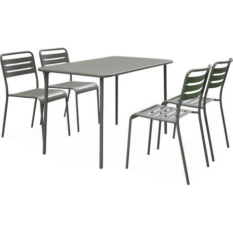 4-seater rectangular steel garden table with 4 chairs Khaki Green 120x70x72.5 cm - Amelia