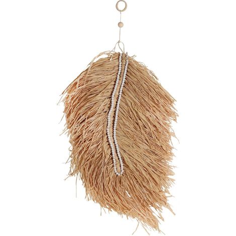 Décoration murale Boho en Rafia Naturel - Beige naturel et détails blancs (1/4)