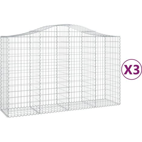 Cestas de gaviones Muro de contención arqueado Valla de jaula 3 piezas 200 x 50 x 120/140 cm Hierro galvanizado Plata 020040745