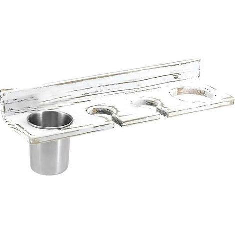 Support mural vintage en bois pour sèche-cheveux, gain de place et élégant. Support pour lisseur et fer à friser. (1/5)