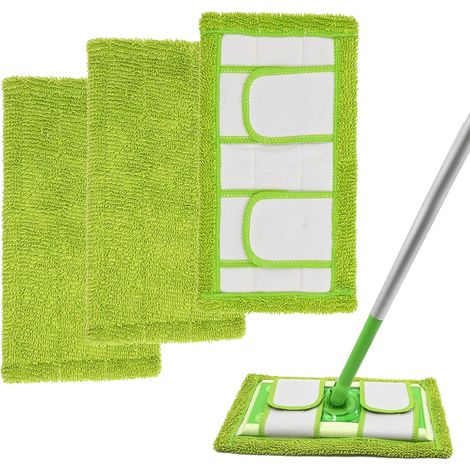 Lot de 3 lingettes de rechange réutilisables compatibles avec les balais Swiffer, éponges en microfibre pour utilisation humide et sèche, compatibles