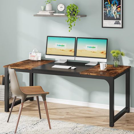 Tribesigns – Bureau droit 160 x 80 x 75 cm – Bois E1 marron vintage – Surface lisse pour nettoyage facile – Assemblage rapide avec instructions