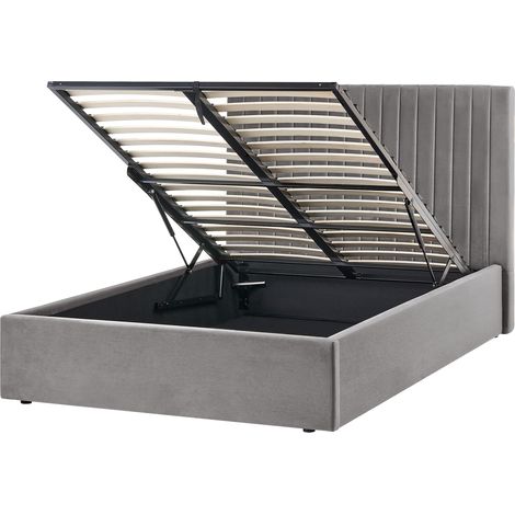 Cama con almacenaje de terciopelo 120 x 200 cm cabecero capitoné gris Vion