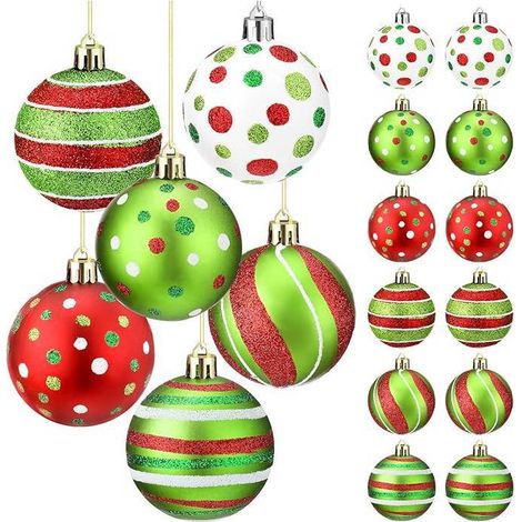 boules de Noël décoratives suspendues en pailleté décorations d'arbre rouges et vertes Lot de 12 6 cm Plastique (1/5)