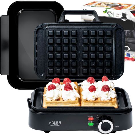 Adler – Gaufrier 2000W pour 2 gaufres – Plaques antiadhésives – Cuisson uniforme – Gaufres croustillantes et moelleuses (1/5)