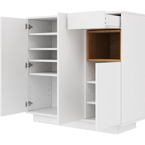 Zapatero con 1 cajón, estantes ajustables y LED 16 colores blanco y madera natural HOMVRA (1/5)
