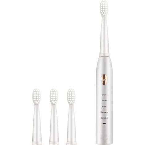 Brosse à dents électrique rechargeable à poils souples avec casque audio (blanche)