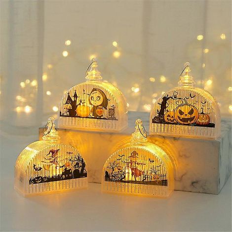 Lot de 4 lanternes citrouille d'Halloween, veilleuses LED pour décoration de maison, jardin ou fête d'Halloween (1/5)