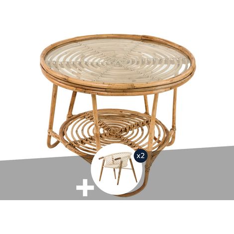 Ensemble salon de jardin bohème, 2 fauteuils en macramé + table basse - Jardiline (1/4)