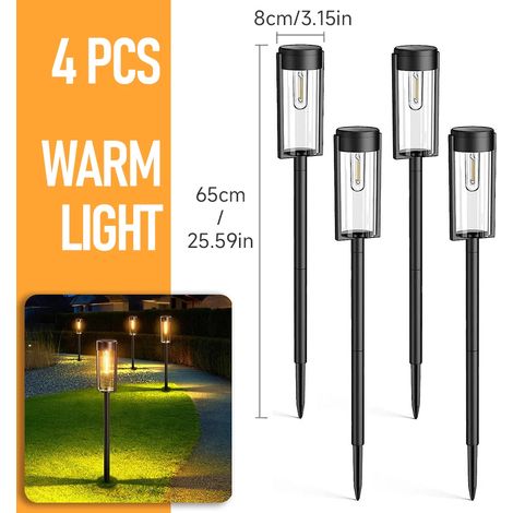 (Lampe de jardin - Lot de 4) Applique murale solaire LED extérieure, allumage/extinction automatique, étanche, décoration pour jardin, poteau, porche, clôture. (1/5)