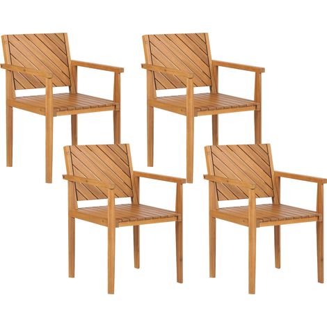 Conjunto de 4 sillas de jardín de madera de acacia clara reposabrazos Baratti