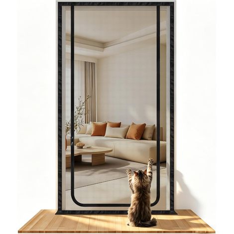 Moustiquaire Porte pour Chat Filet Maille Éclair Noir 111x214cm (1/5)