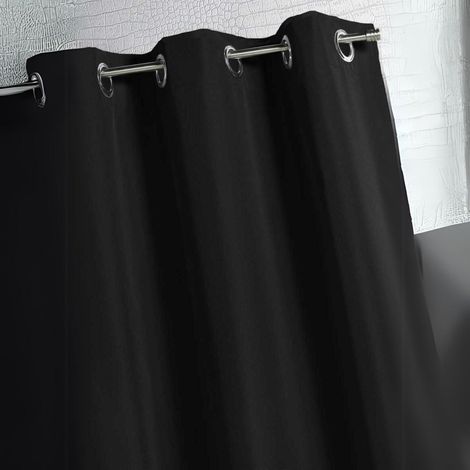 Homemaison – Rideau d'extérieur en tissu déperlant noir 140x260 cm – 100% polyester – 8 œillets ronds argent – Prêt à poser (1/2)