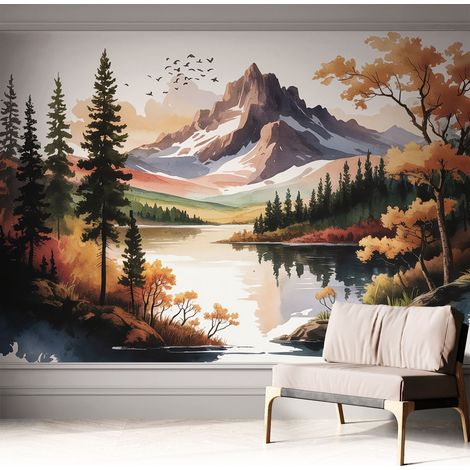 Papier peint autocollant Mural avec colle pour salon et chambre Décoration murale rapide Automne en montagne 312x219 cm (1/5)