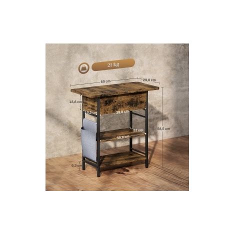 Nachttisch Holz/Metall, Braun, mit Steckdosen & USB, 60 x 29,8 x 58,5 cm – MEUBLIV (1/5)