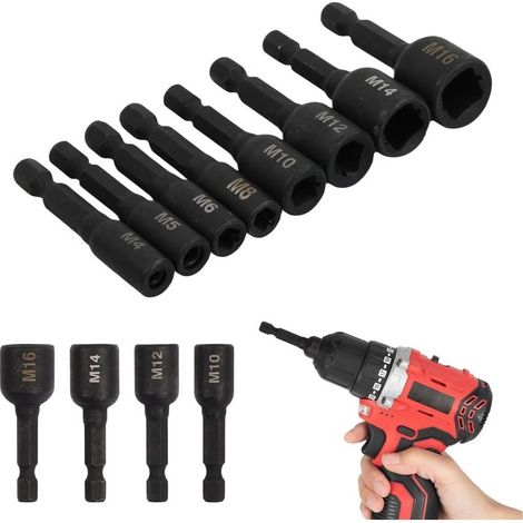 8 Pièces Adaptateur de Prise de Robinet M4-M16, Tournevis Carré de Robinet de Machine à Tige Hexagonale de 1/4 Pouce pour Perceuse Électrique, Tournevis à Air, Acier Allié (1/5)