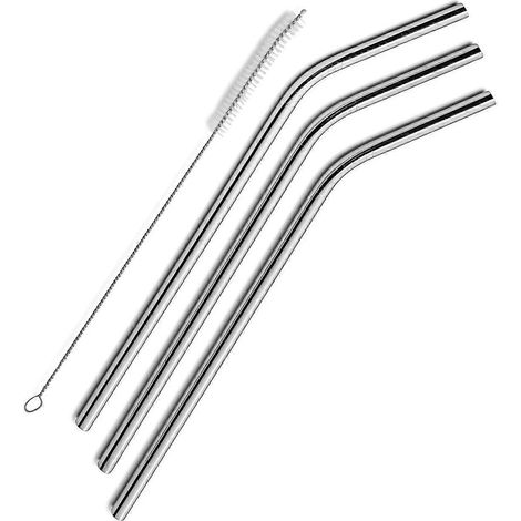 Lot de 3 pailles en acier inoxydable + 1 goupillon (1/5)
