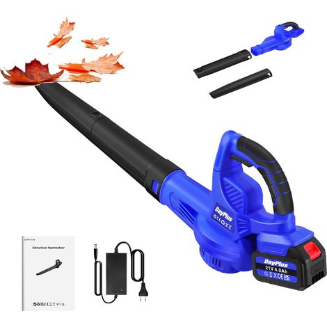 Souffleur de feuilles, souffleur de feuilles sans fil 300W, souffleur de feuilles portable électrique 4000 mAh, 2 tubes détachables