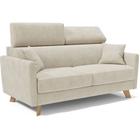 Francy Divano letto matrimoniale con poggiatesta regolabili in tessuto impermeabile e smacchiabile T17 160 cm (mat. 120x197) panna