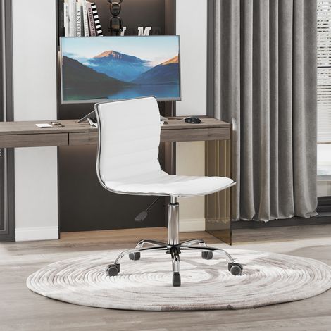 MODFU – Chaise de bureau sans accoudoirs similicuir – Réglable 43-55 cm et 5 roulettes – Charge 120 kg – Bureau ou salon – Blanc (1/5)