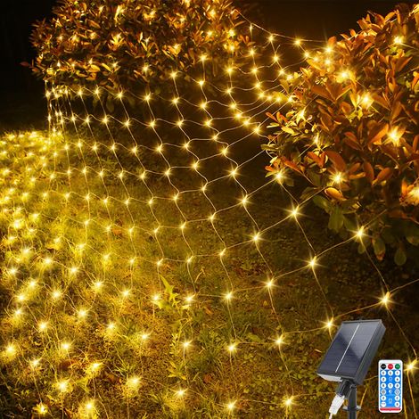 Filet Lumineux Solaire Extérieur, 2 M x 3 M 198 LEDs Guirlande Lumineuse de Filet avec 8 Modes, Télécommande, Etanche Guirlande Lumineuses Filet pour Noël Buissons Clôture Jardins (1/5)