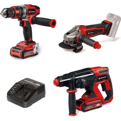 Einhell Pack 3 outils PXC (18V, Perceuse à percussion, meuleuse, perforateur) Livré avec 2 Batteries 3,0Ah et Chargeur (1/5)
