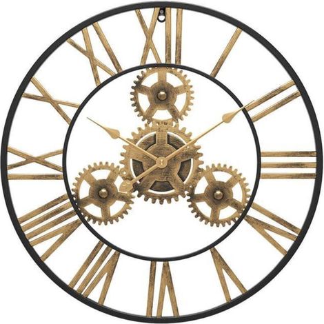 Orologio da parete retrò steampunk industriale nero da 50 cm con numeri romani per soggiorno, bar, ufficio (1/4)