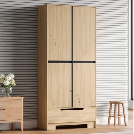 MODFU – Armadio cucina 80x35x180 cm in MDF/truciolato con cassetto, ripiani regolabili, vani contenitore e carico 60 kg – Naturale (1/5)