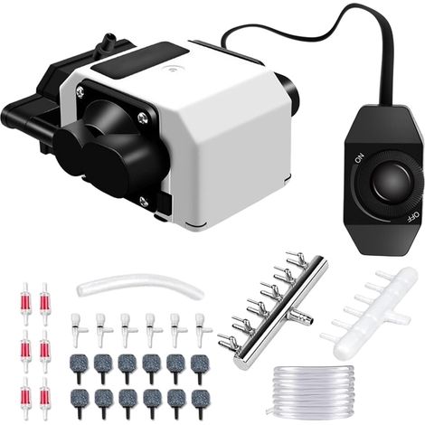 25W Aquarium Air Pump with 6 Outputs, Adjustable Pond Aerator, Powerful Adjustable Air Pump for Pond Oxygenation, Up to 3300L/H (1/5)