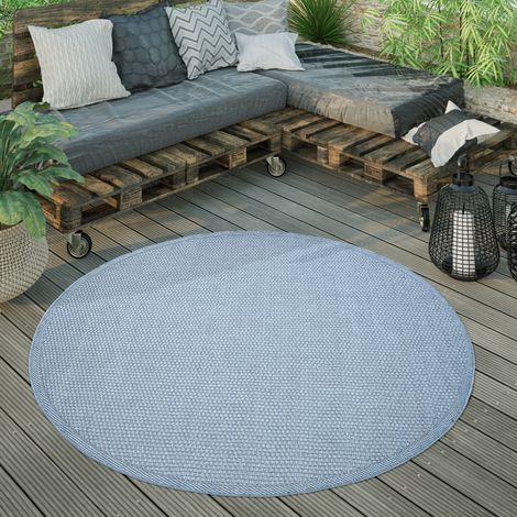 Paco Home Outdoor Teppich rund wetterfest Garten & Terrasse flachgewebt Sisaloptik robust 160 cm Rund, Jeans-Blau