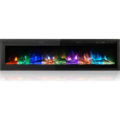 60-Inch Electric Fireplace, 900W/1800W Insert, Wall - Mounted or Freestanding Options, Metal Panel Heater with Colorful Flame, Remote Control and Crystal Decoration for Effortless Setup