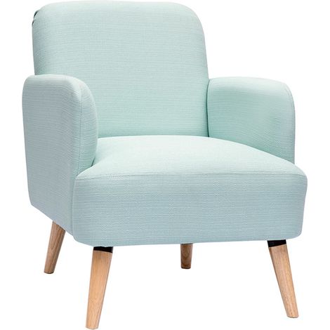 Sillón nórdico de tela menta al agua y madera clara ISKO