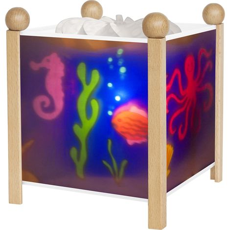Veilleuse Lanterne Magique Cadeau Enfant Dessin animé Lumière rassurante Couleur Bois Naturel Ampoule 12V 10W inclue Prise Elec. UK