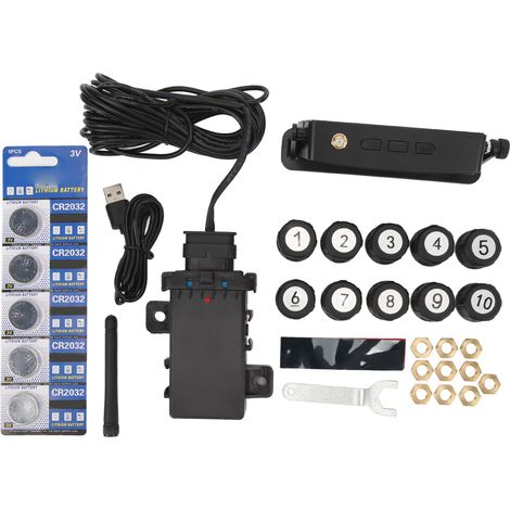 Système de surveillance de pression des pneus solaire avec 10 capteurs, TPMS sans fil en temps réel pour remorque, camion, camping-car (1/5)