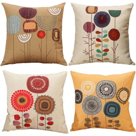 Lot de 4 housses de coussin 45 x 45 cm en coton et lin – Motif plantes tropicales – Fermeture éclair invisible – Lavable en machine – (1/5)