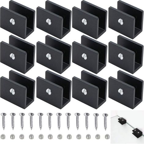 12 Pièces Pince à Verre Garde Corps, Support D'Étagère En Verre Clip, Support d’Étagère En Verre Réglable Aluminium, Métal Support d'Angle En U, Pinces à Verre à Un Trou, Pour Salle De Bain,Wc,Couloir (1/5)