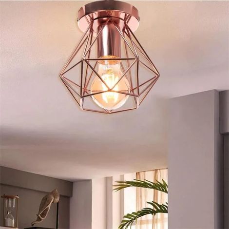 U-Do Plafonnier Lustre en Métal Or Rose Lampe de Plafonde Luminaire Vintage E27 Lampe Exquise pour Cuisine Bureau (1/4)