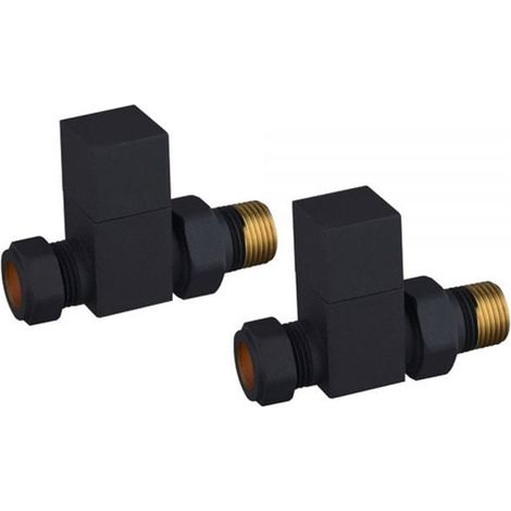 Heatwave Square Black Straight Radiator Valves Pair (1/2)