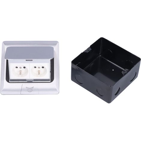 Boîte de sol en aluminium, prise encastrable étanche 2x 250V J28, pour bureau et extérieur (1/5)